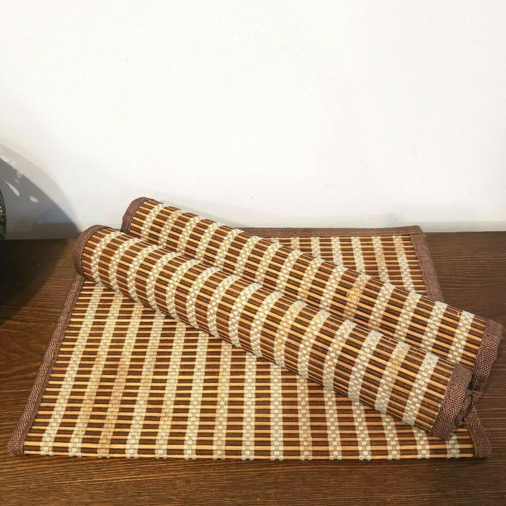 Bed Bath and Beyond Bamboo Placemats Woven Blue Brown 18.5" x 13" Set of 3
